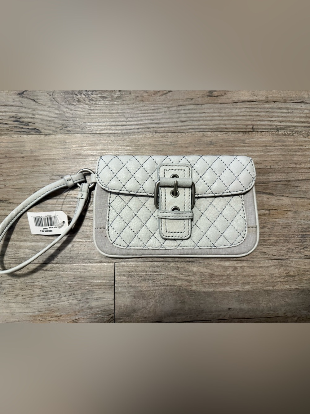 Old Navy Quilted Cream Grey Wristlet with Buckle Detail